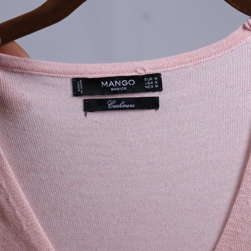 Mango V-Neck Sweater Womens‎ Small Pink Cashmere Lightweight Basics Knit